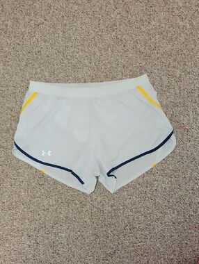 Under Armour Women's Cream Running Shorts with Yellow & Navy Trim Sz Large